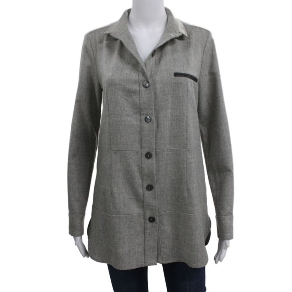 Rani Arabella Women Gray Wool Collared Tunic Button-Up Long Sleeve Size M